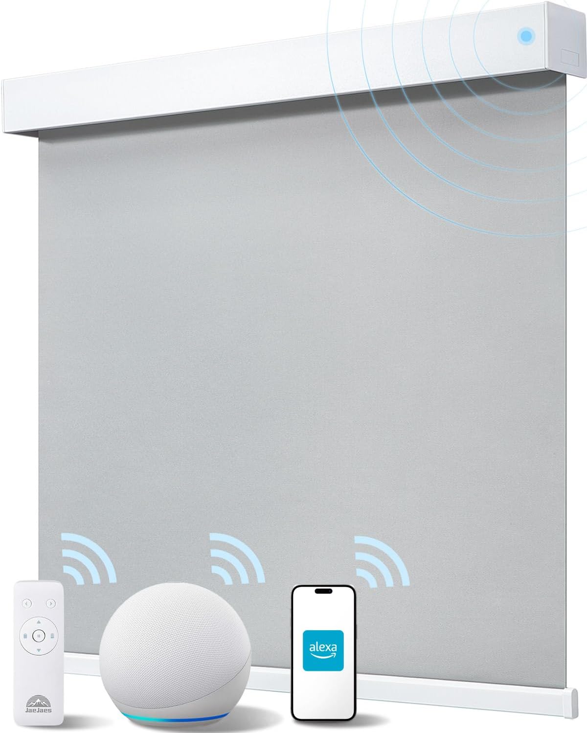 Smart Roller Shades for Windows, Alexa Blackout Motorized Blinds with Remote Control, Easy Install Automatic Electric Blinds for Indoor (43" W x 72" H, Gray Fabric & White Shell)