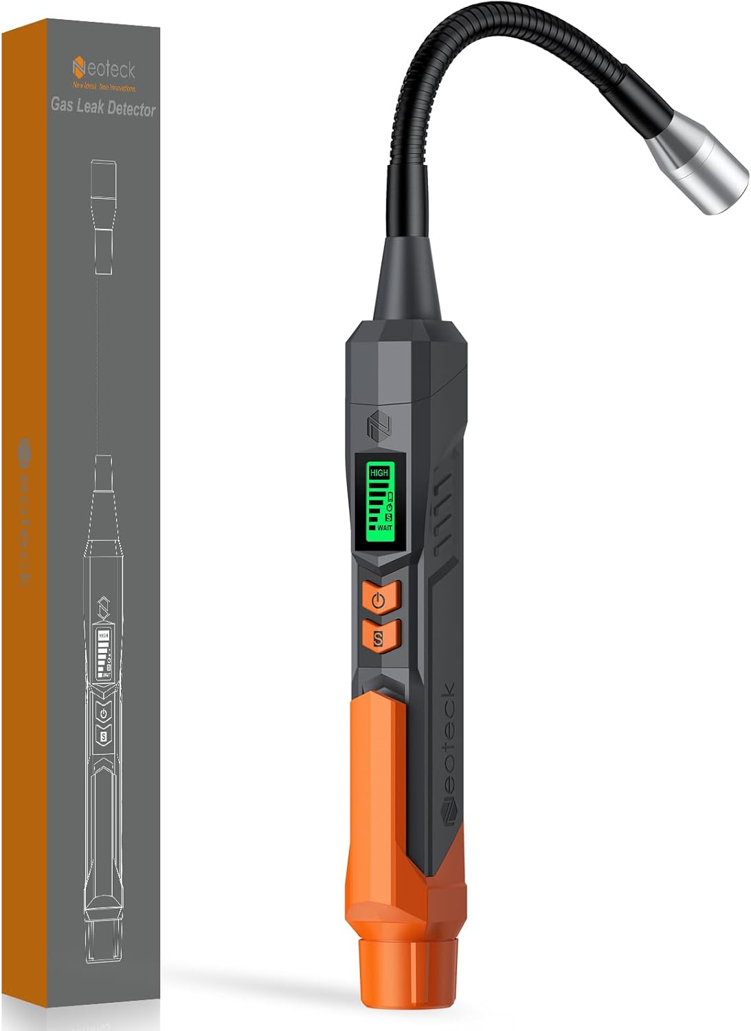 Neoteck 50-3000ppm Gas Leak Detector with 4-inch Probe Natural Gas Detector Pen with High/Low-Sensitivity Portable Gas Sniffers with Audible & Visual Alarm to Locate Combustible Gases for Home