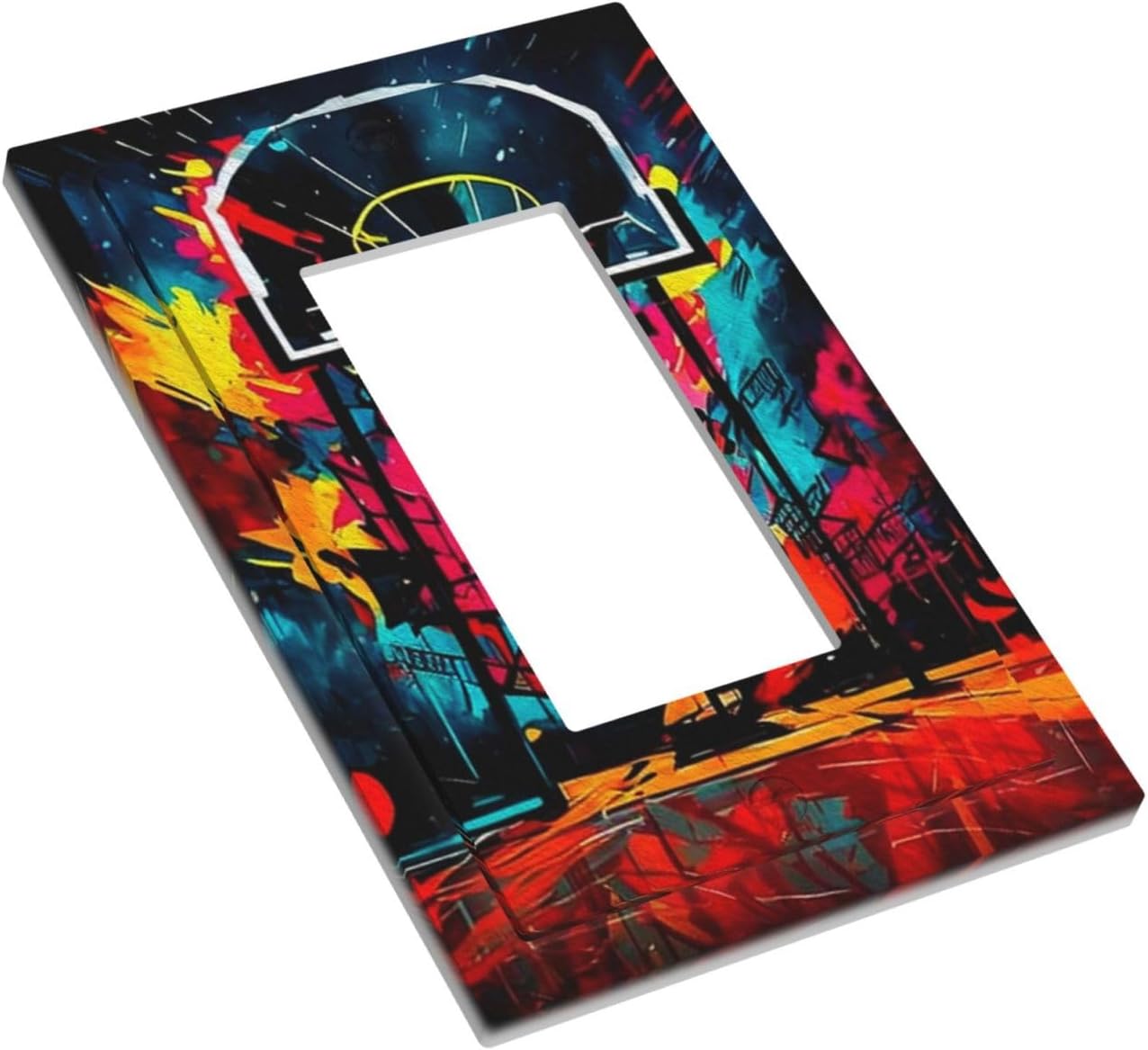 Colorful Graffiti Basketball Sport Basket Hippie 1 Gang Rocker Light Switch Covers Single Decora Outlet Wall Plate Decorative Switchplate Faceplate GFCI for Country Bathroom Bedroom Decor
