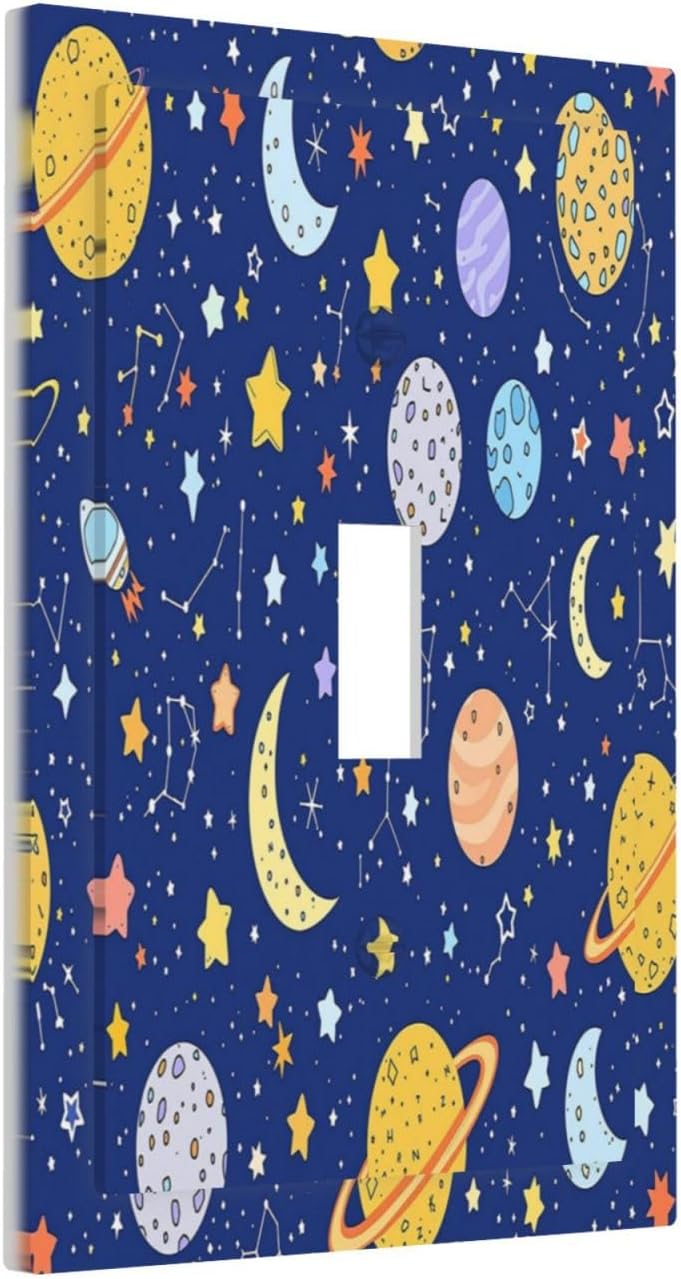 Stars Starry Night Sun Moon Planet Constellations Decorative Light Switch Cover 1 Gang Single Toggle Decorator Outlet Wall Plate Device Electrical Faceplate Switchplates for Bedroom Bathroom