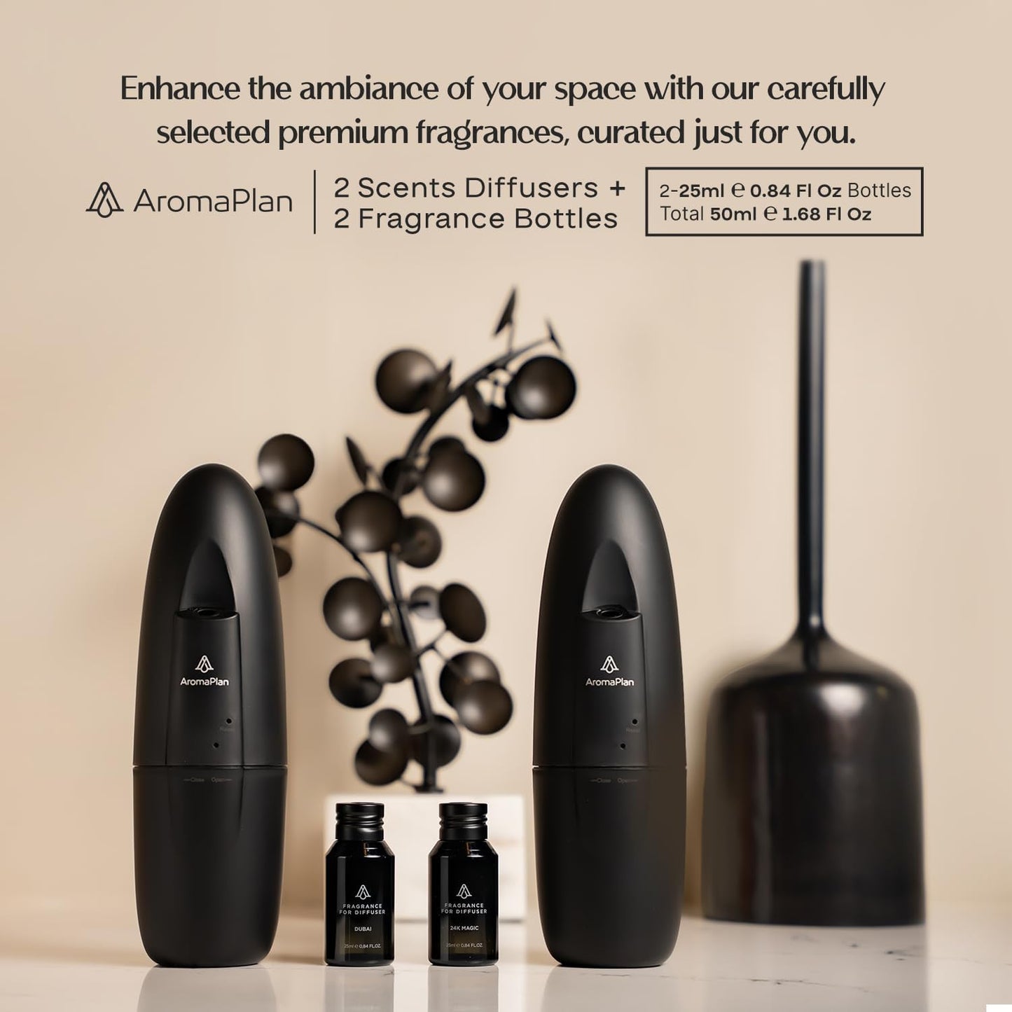 AromaPlan 5 Star Collection Plug in Waterless Diffuser (2 Devices +2 Scents Included)-Cold Air & Waterless Diffusers for Home & Office- Silent Wall Diffuser Plug in, Bluetooth App Control, 1000 sq.ft
