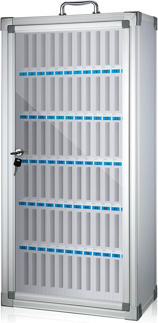 Amylove 72 Slots Cell Phone Locker Cabinet Aluminum Alloy Pocket Chart Storage Locker Box Cabinet Wall-Mounted Cell Phones Storage Box with Handle for Office Classroom Gym (White)