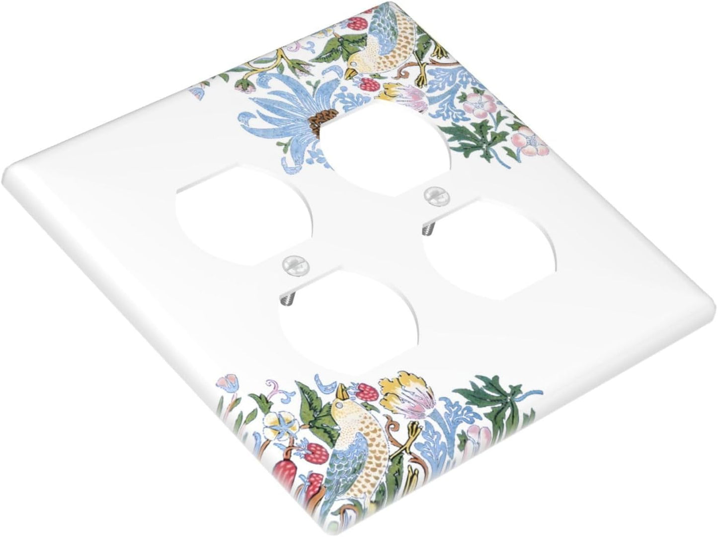Decorative Outlet Covers Retro Morris Strawberry Rustic Plant Bird 2 Gang Wall Plate Cover Double Duplex Receptacle Two Switch Light Switch Cover Plate Jumbo Dual Faceplate