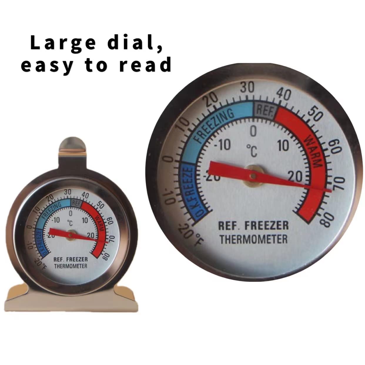 TENBOR 6 Pack Refrigerator Freezer Thermometer, Large Dial Analog, Stainless Steel, Waterproof, -20 to 80/-30 to 30