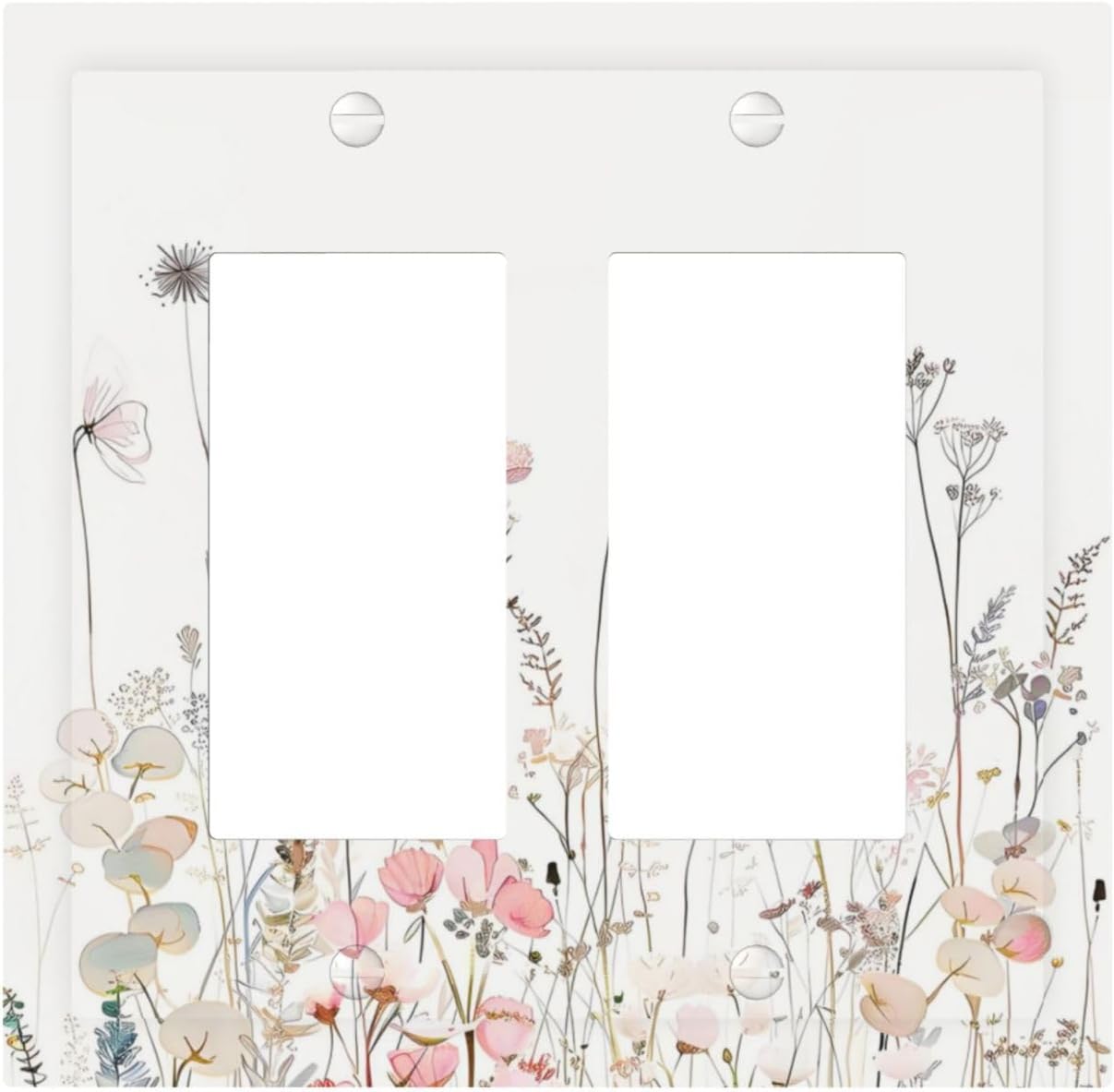 Floral Watercolor Wildflower Dandelion Plant Decorative Outlet Covers 2 Gang Double GFCI Rocker Electrical Wall Panels Light Switch Cover Plate for Farmhouse Bed Room Decor
