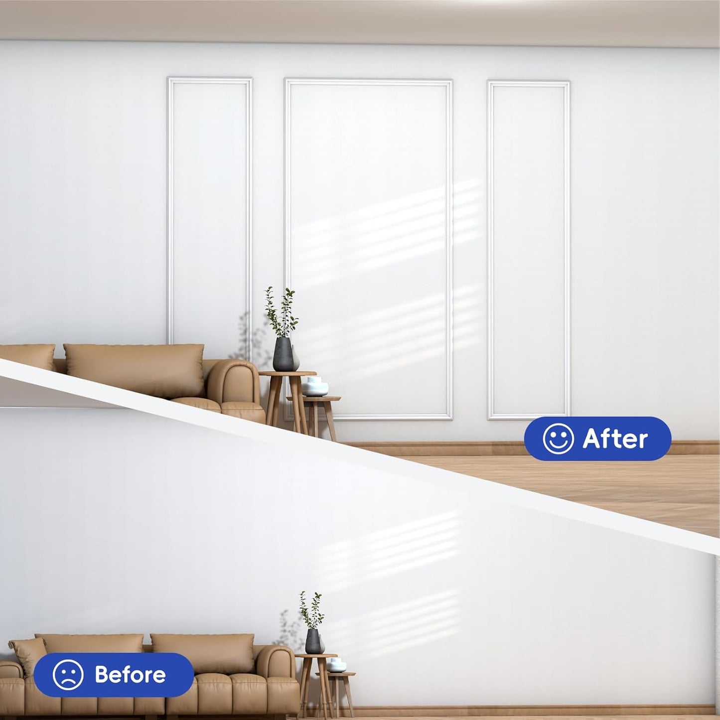 COUKIU 3 Sets Pre-Cut Wall Molding kit,Ready to Assemble Accent Molding Wainscoting Panels for Interior Walls Home Decor（3 Frames，Style2)
