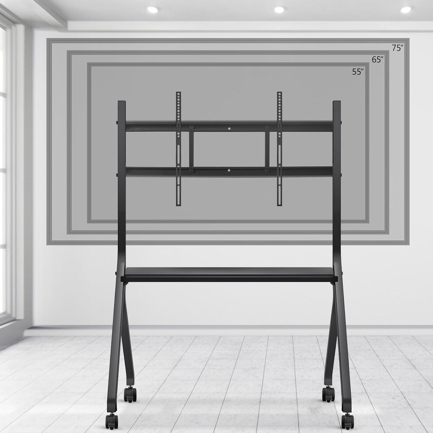 Smart Board Stand for 55-75 Inch Electronic Whiteboard Screens, Lockable Wheels, Portable Design for Classroom, Home, Office