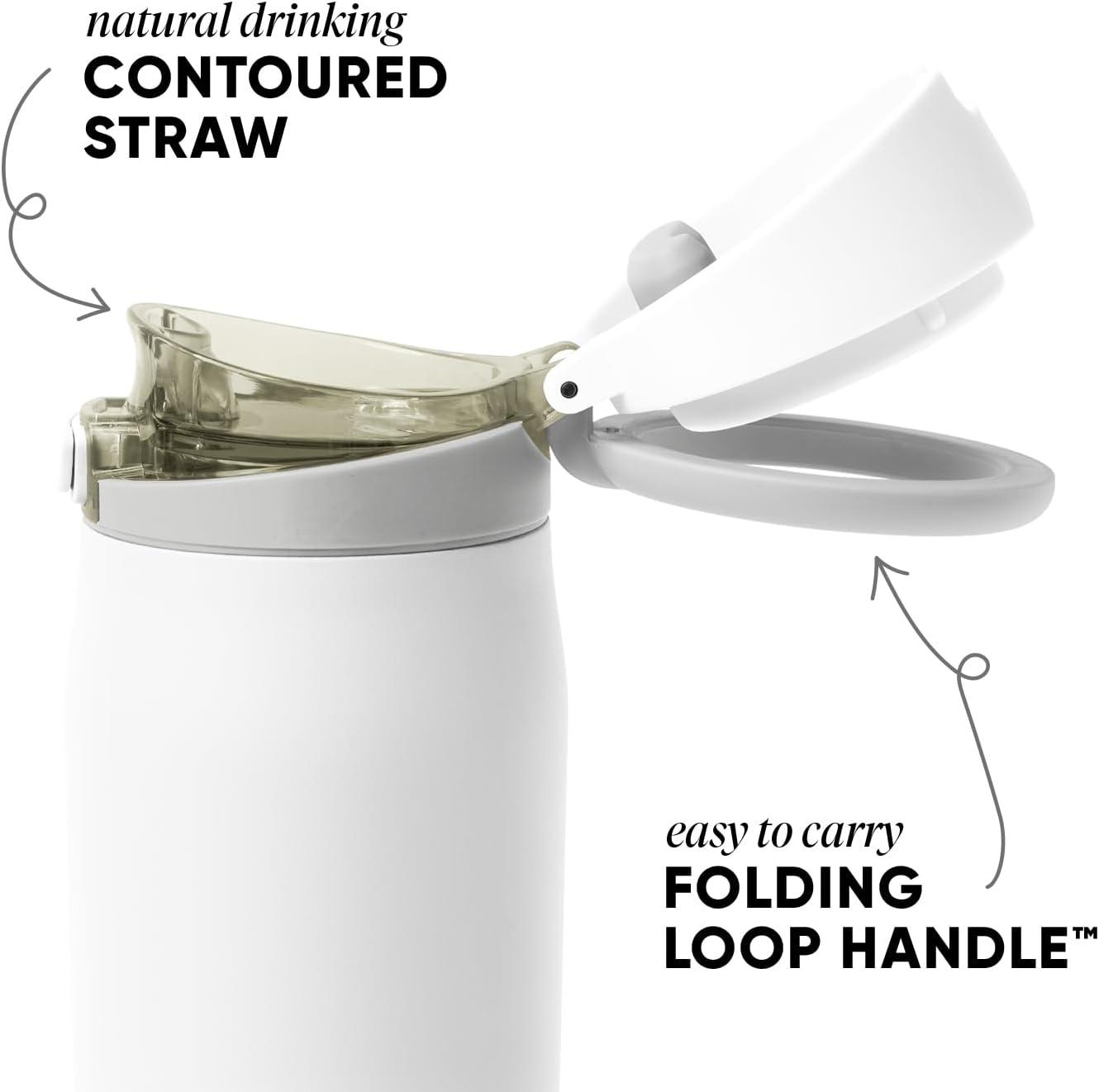 Simple Modern Mesa Loop Water Bottle with Covered Straw and Handle | 24oz Cup Holder Friendly Insulated Stainless Steel Bottles for Travel, Sports and School | Winter White