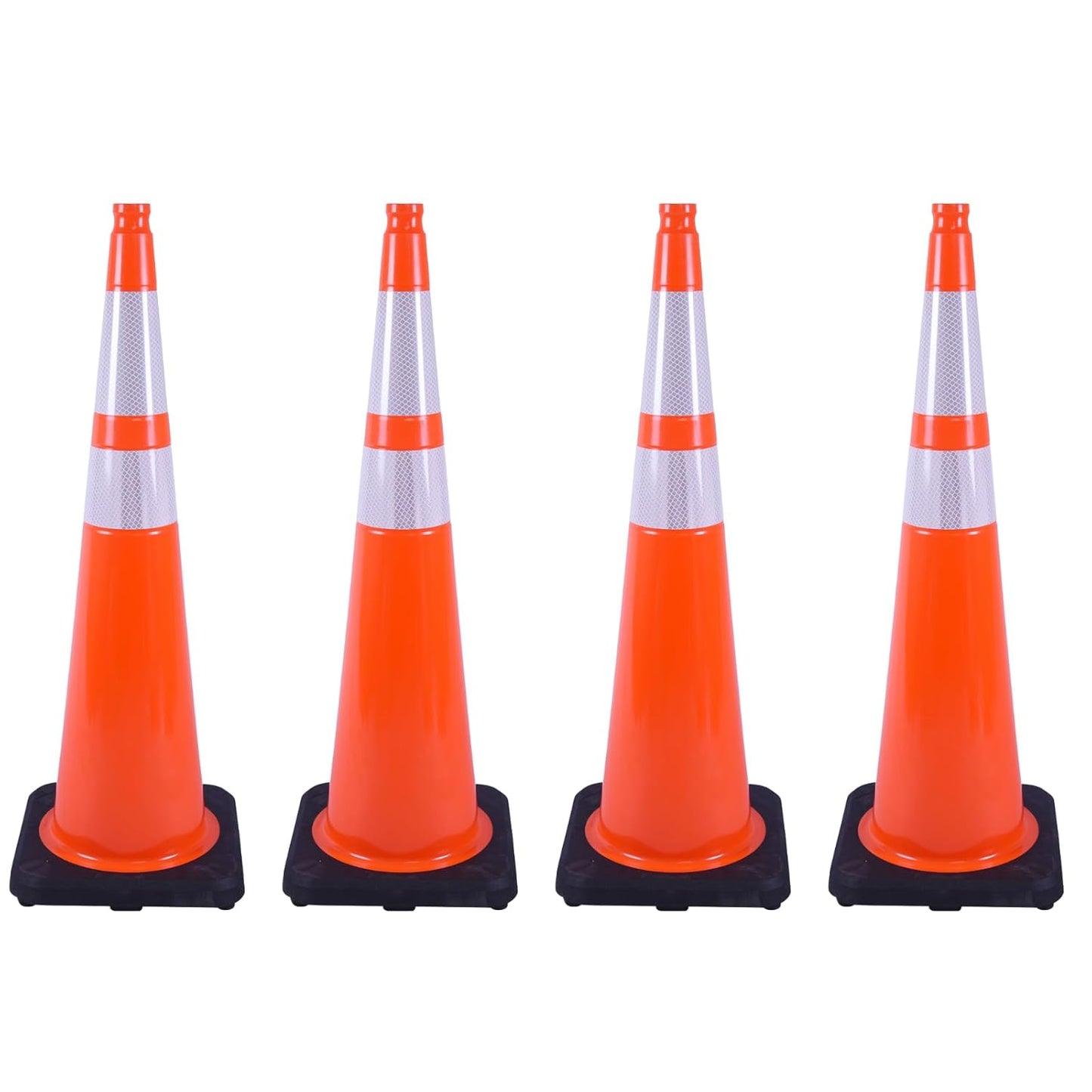 4 Pack 36 Inch Orange PVC Traffic Cones Black Base Stable Large Size, Highway Traffic Outdoor Construction Safety Warning Cones (4, Orange, 36 Inch)