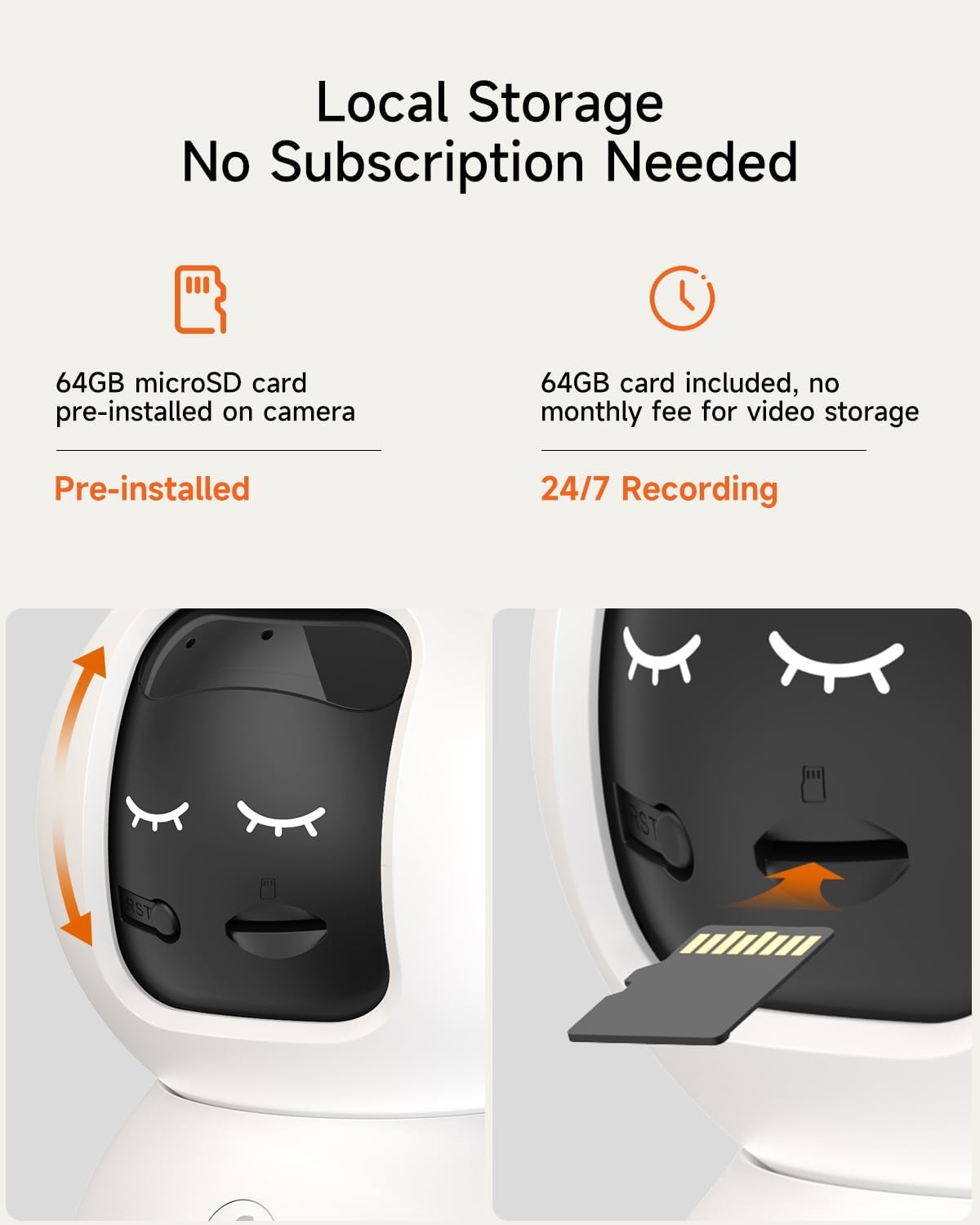 Smart 3K Indoor Dome Security Camera with AI Human/Pet/Facial Detection, 360° Pan-Tilt Coverage, 2-Way Audio, 2.4GHz 5GHz Dual-Band Wi-Fi - Includes 64GB SD Card & No Subscription Needed