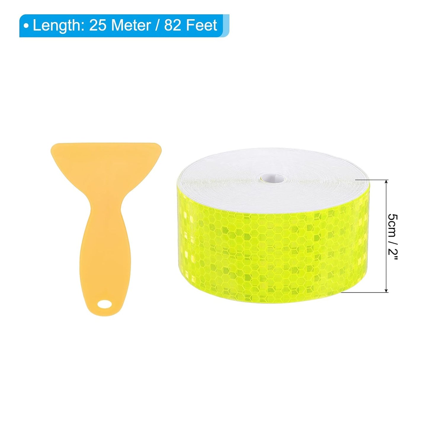 PATIKIL 2 Inch x 82 ft Reflective Tape, 1 Roll Waterproof Self Adhesive High Visibility Caution Warning Safety Tape Reflector with Scraper for Trucks Trailers Cars, Bright Yellow