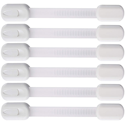 6 Pack Vmaisi Multi-Use Adhesive Straps Locks - Childproofing Baby Proofing Cabinet Latches for Drawers, Fridge, Dishwasher, Toilet Seat, Cupboard, Oven,Trash Can, No Drilling (White) (6)