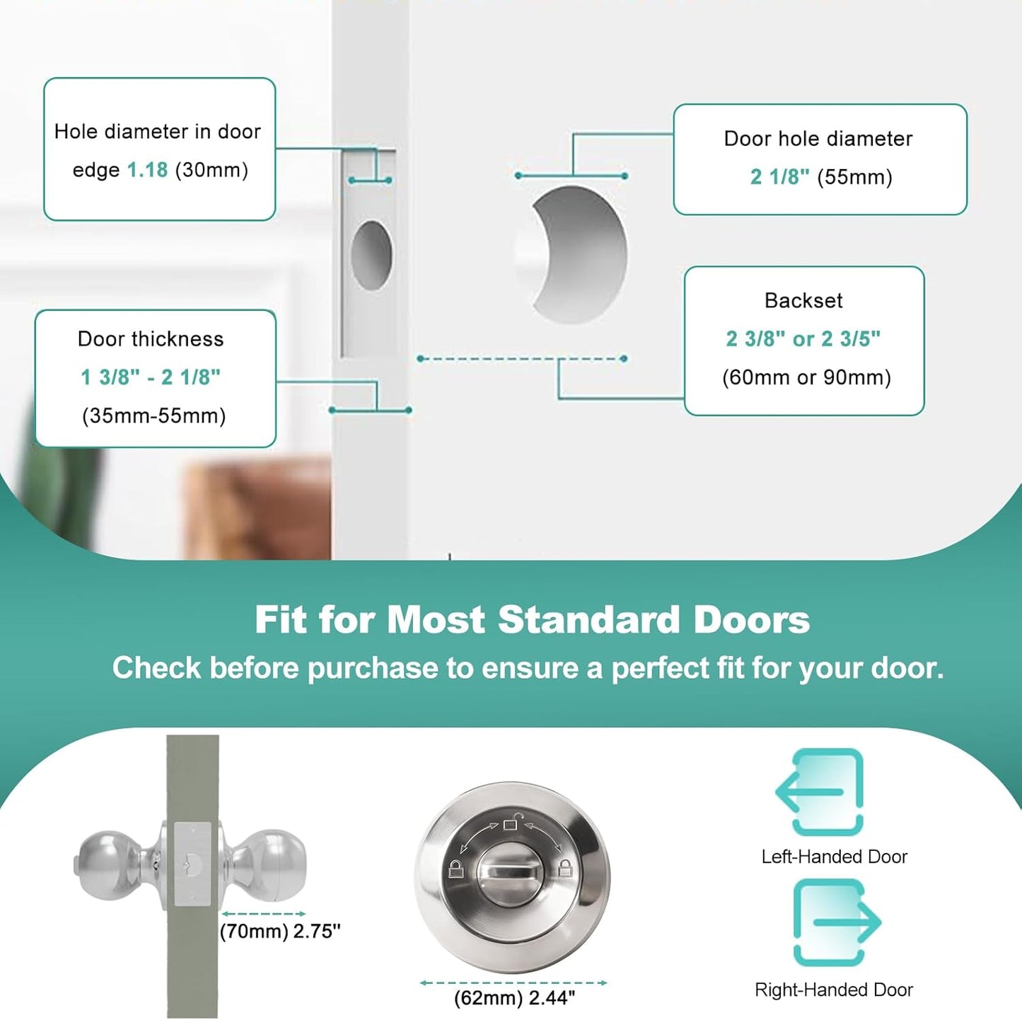 Fingerprint Door Lock, Smart Door Knob, Keyless Entry Door Lock with App Control, Thumbprint Door Knob with Extra Power Bank, Suitable for Home, Bedroom, Apartments, Office - Sliver