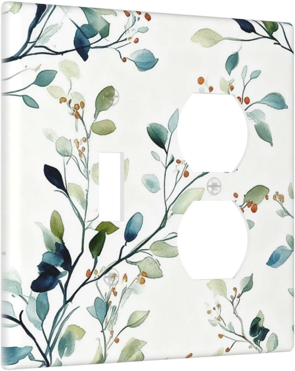 Decorative Outlet Covers Eucalyptus Leaf Geen Sage Leaves 2 Gang Light Switch Cover Plate Single Toggle Duplex Wall Plates for Electrical Outlets Switch Plate Covers for Bedroom Home Decor
