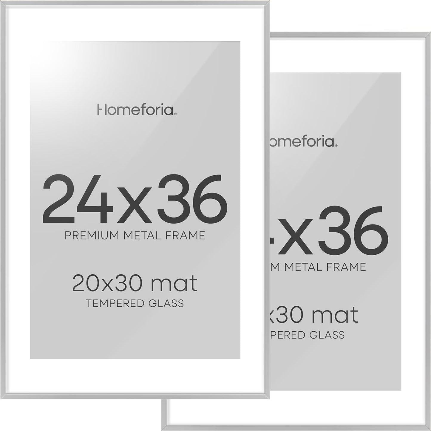 Homeforia Poster Silver Frame 24x36, High End Metal 24 x 36 Large Picture Frame with Mat 20 x 30 Photo, 24x36 Silver Frames Matted to 20x30 Print, 36x24 Thin Frames, Tempered Glass, Wall Kit, Set of 2