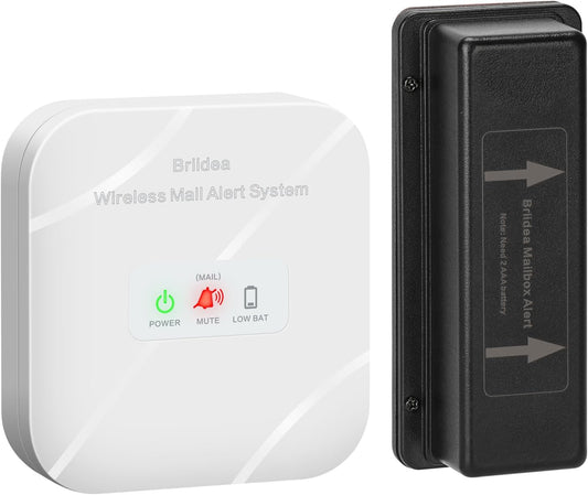 Briidea Mailbox Alarm, Wireless, Battery Powered, White, 500ft Range, LED Flash & Sound Alerts, Low Battery Reminder, Easy Installation, Secure Your Mail & Never Miss an Alert