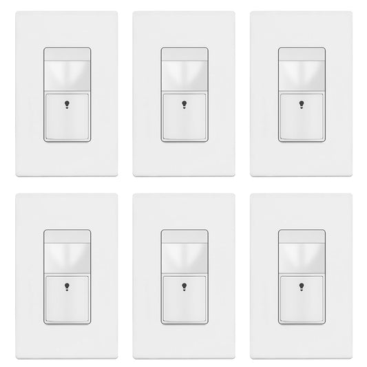TOPGREENER Motion Sensor Switch, PIR Sensor with Ambient Light Level, Occupancy & Vacancy Modes, No Neutral Required, Ground Wire Required, 150W LED/CFL, Single Pole, TDOS5-JM-W-6PCS, White, 6 Pack