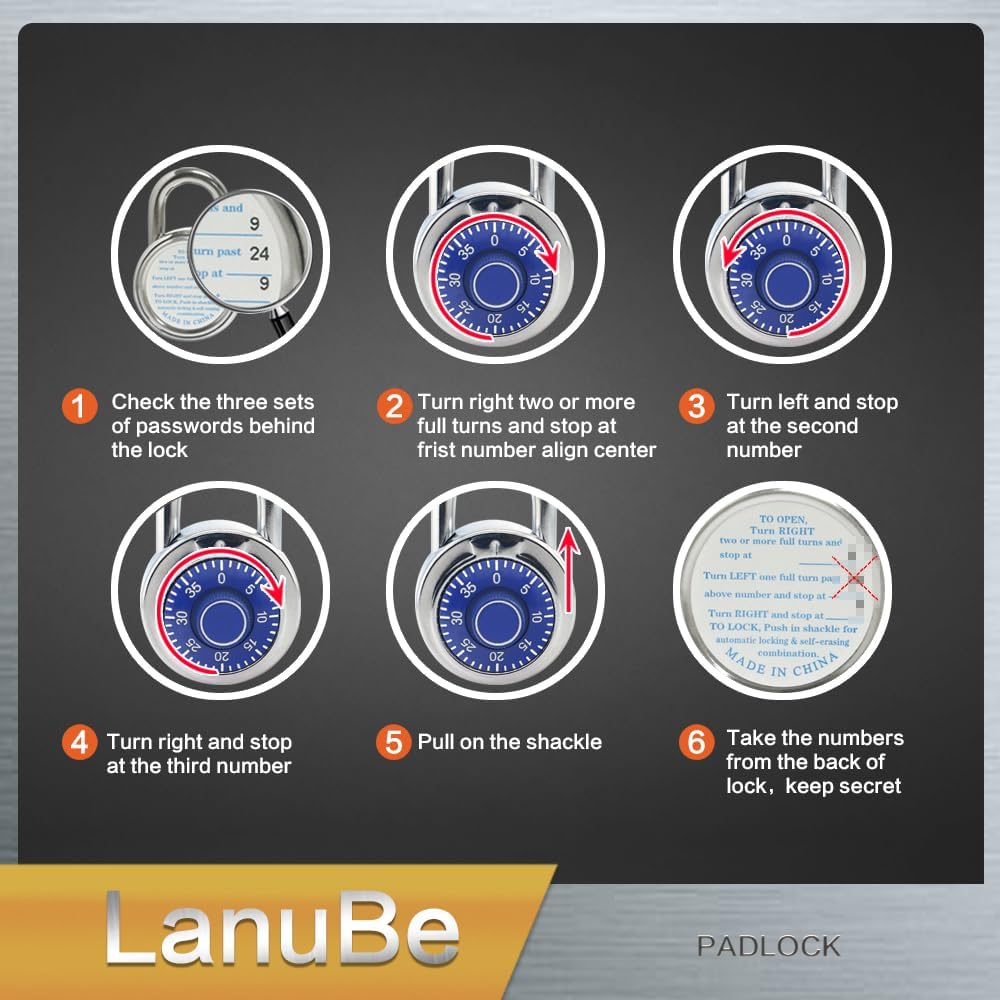 LanuBe Standard Dial Combination Lock, 2 inches. Wide, with Different Combinations, Blue Turnplate, Pack of 12; Lock for School, Employee, Gym Sports Locker, Case, Toolbox