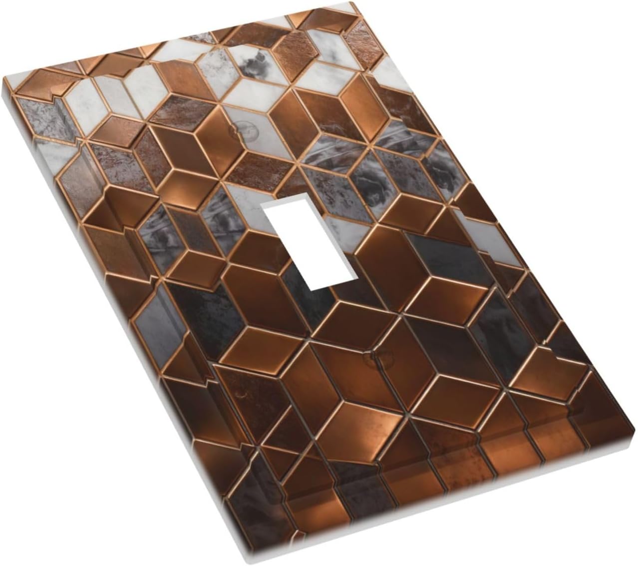 Brown Abstract Luxury Modern Geometric Cubic Marble 1 Gang Single Toggle Decorative Light Switch Covers Electrical Faceplate Switch Plates for Bathroom Kitchen Home