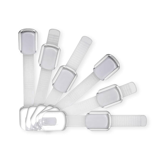 Adjustable & Reusable Child Safety Cabinet Locks & Latches, Baby Proofing Door Window, Cabinet, Toilet, & Refrigerator Lock, Child Safety Strap Locks with Adhesive Pads, Pack of 6, Silver - Wonderkid