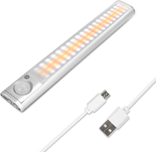 goodland Under Cabinet Lighting 80 LED Closet Light, Motion Sensor Lights Indoor USB Rechargeable Dimmable Stick-on Night Light Bar for Kitchen, Wardrobe, Garage, Stairs, Bedroom (1 Pack)