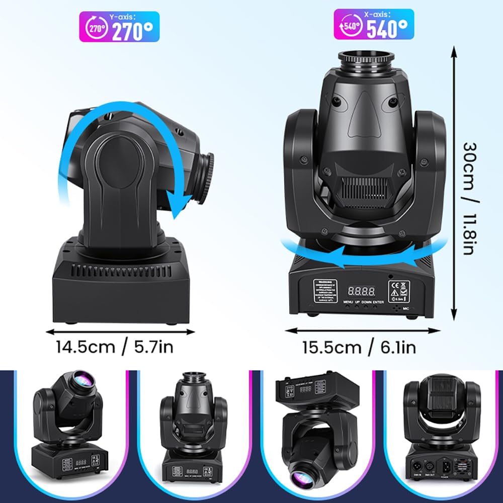 MINGJIE 60W LED Moving Head Stage Lights with DMX512 Control - 8 Gobos & 8 Colors, Sound Activated, 540° Pan & 270° Tilt, Compact DJ Light for Wedding, Party Stage Lighting (Flight case + 4 Lights)