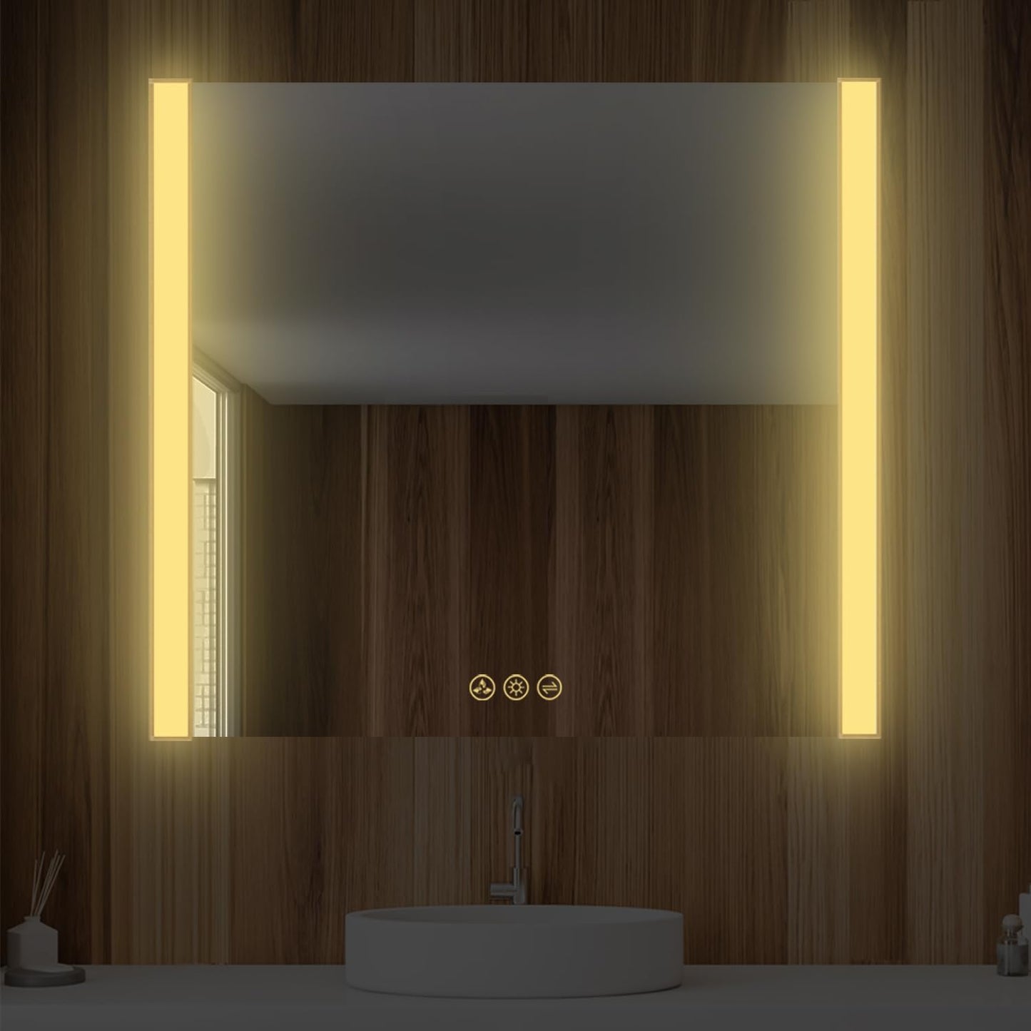 Blossom LED Bathroom Mirror, 36x32 Inch Gradient Front and Backlit LED Mirror for Bathroom, Brushed Gold Frame, Foldable Wing Design, 3 Colors Dimmable CRI>90 Double Lights, IP54 Enhanced, Anti-Fog