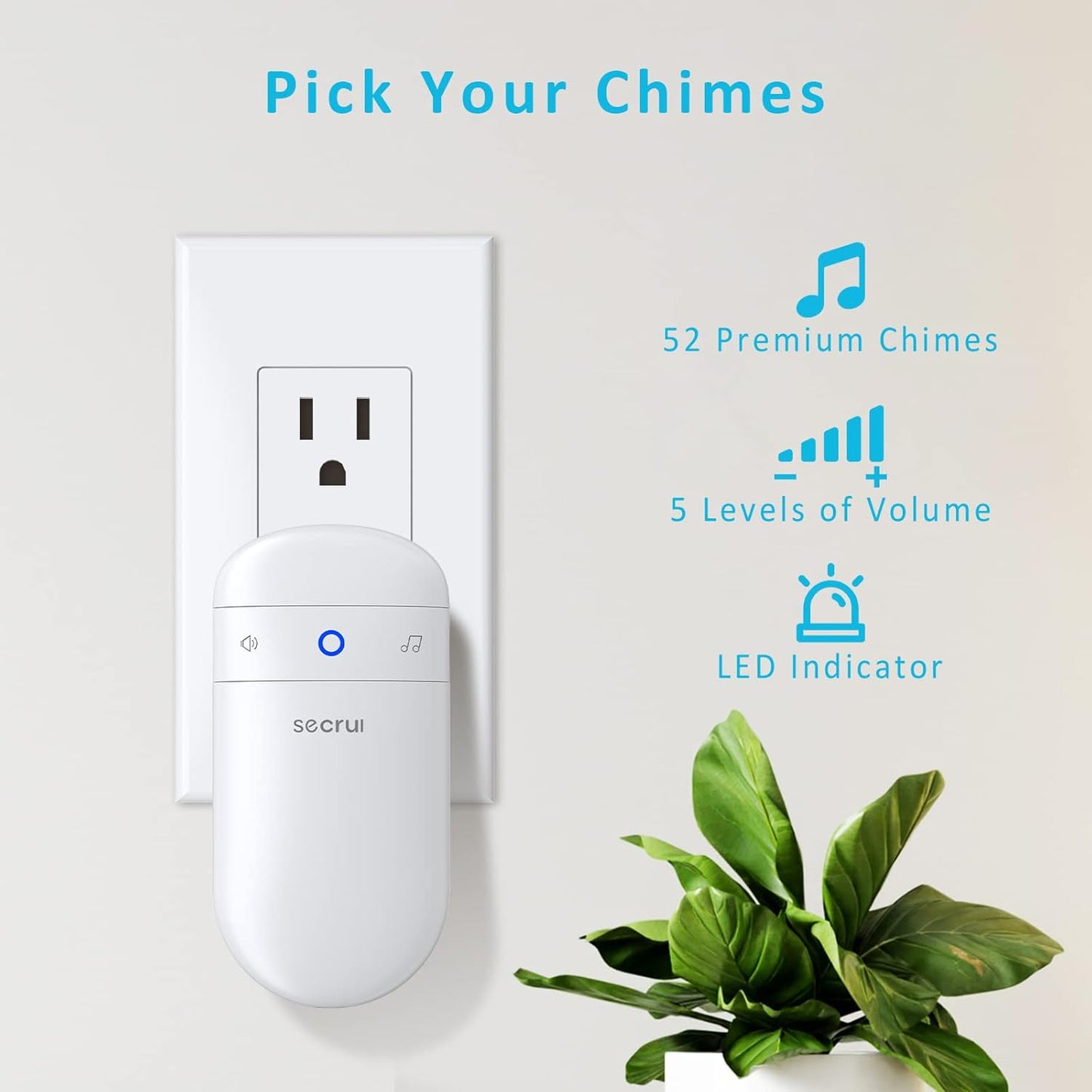 SECRUI Door Chime with Adjustable Volume –Wireless Entry Alert with 52 Chimes – 500ft Rage Door Open Sensor Alarm for Home/Business/Office/Store – Easy Installation – LED Indicators