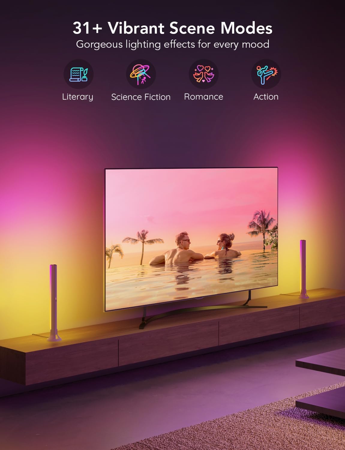 Govee RGBIC Light Bars, 15 Inches WiFi TV Backlight Suitable for 45-70 inch TVs, Smart Light Bars with Multiple Placement Options, Work with Alexa and Google Assistant, White