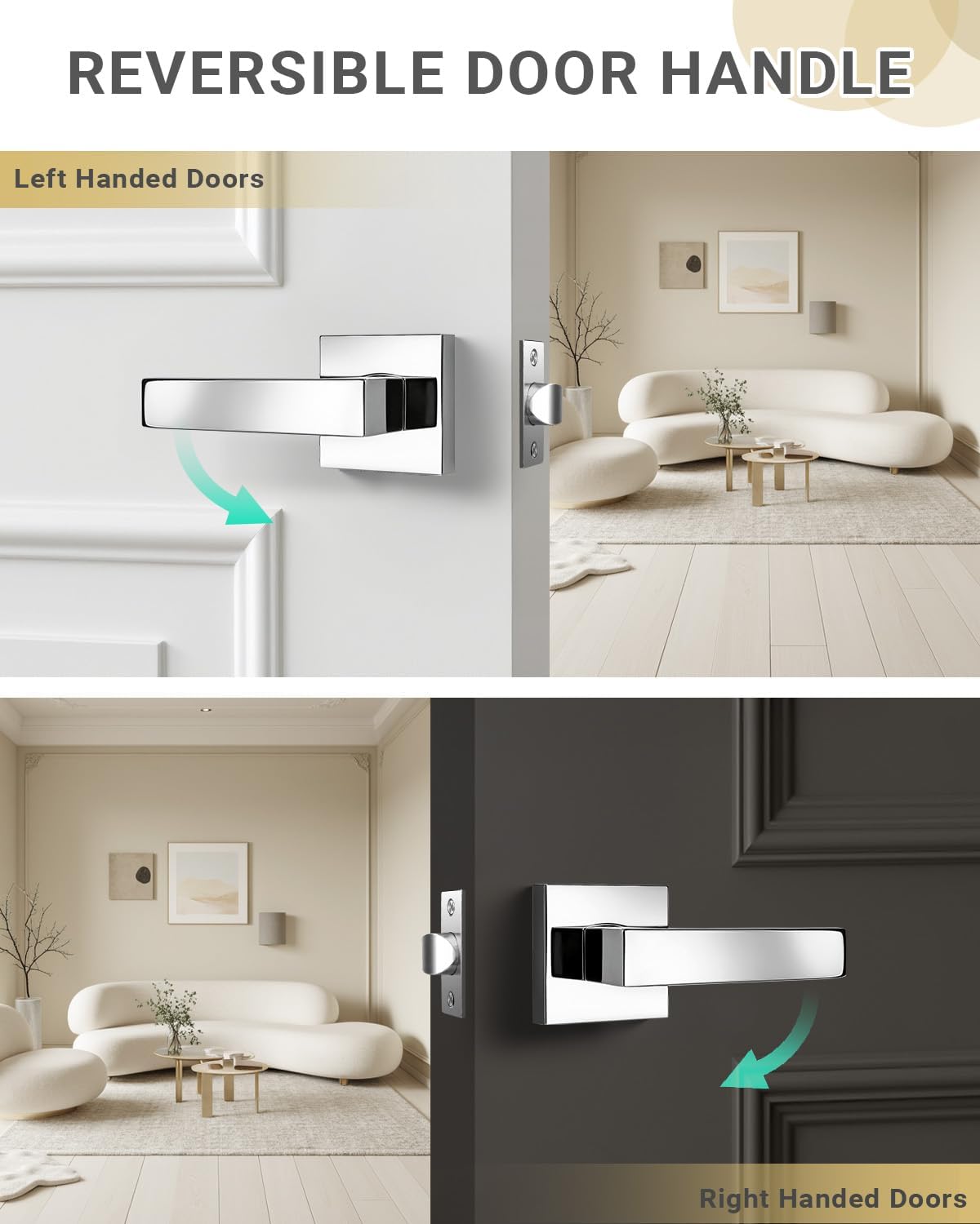 KNOBWELL 1 Pack Polished Chrome Door Handle Square Doorknob with Lever Interior Door Lever for Closet Hallway