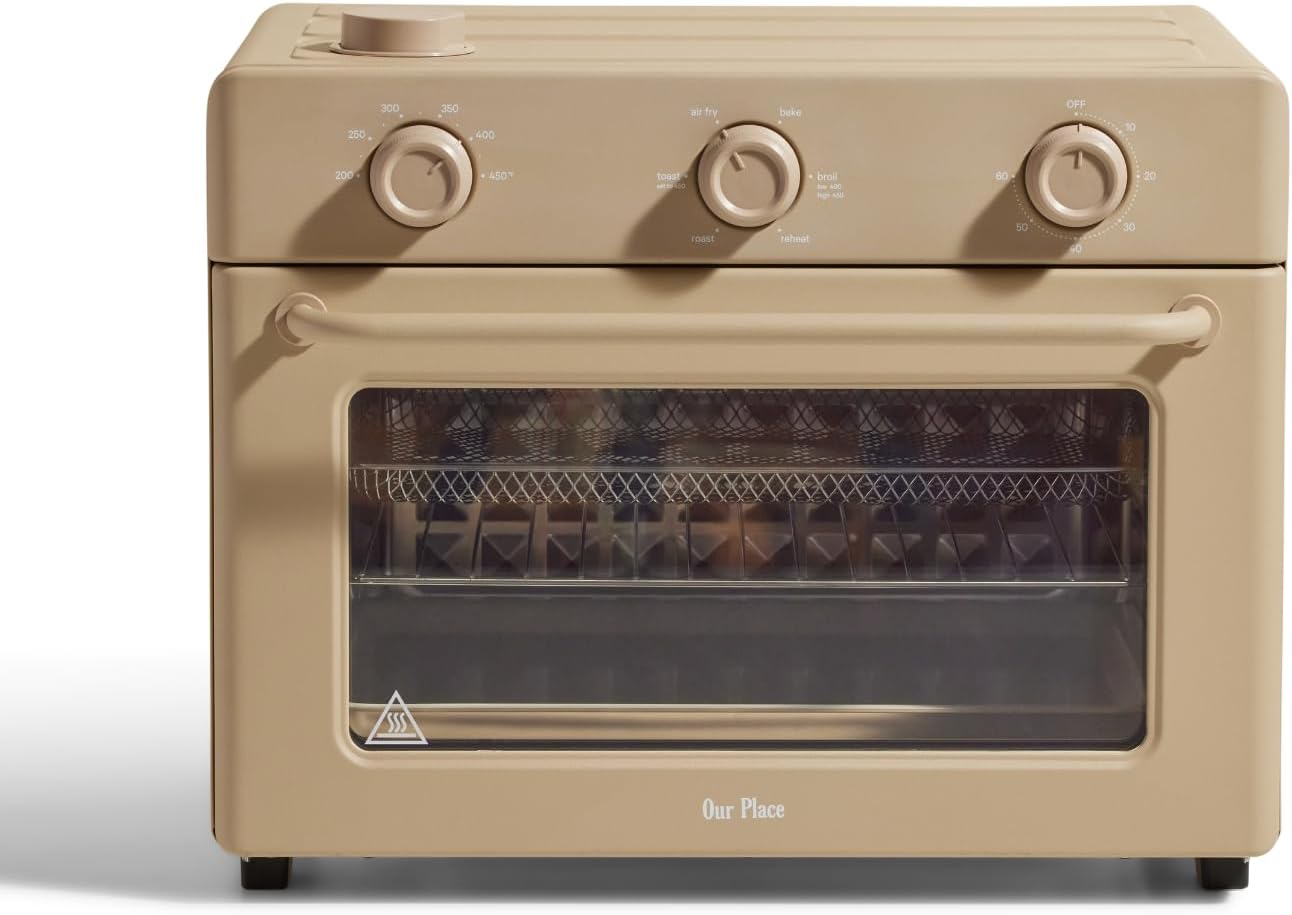Our Place Large Wonder Oven | 6-in-1 Stainless Steel Air Fryer Toaster Oven Combo with Basket, Rack, Pan & Tray | 3-Rack, 32 QT, Large Capacity - Toast, Roast, Bake, Reheat, Broil & Steam | Steam