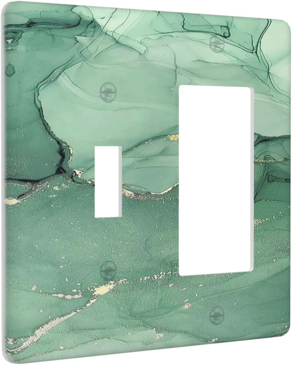 Outlet Covers Simple Green Marble 1 Toggle 1 Rocker Combination Decorative Wall Plate Electrical Switch Plates Light Switch Cover Plate for living Room Office Decor