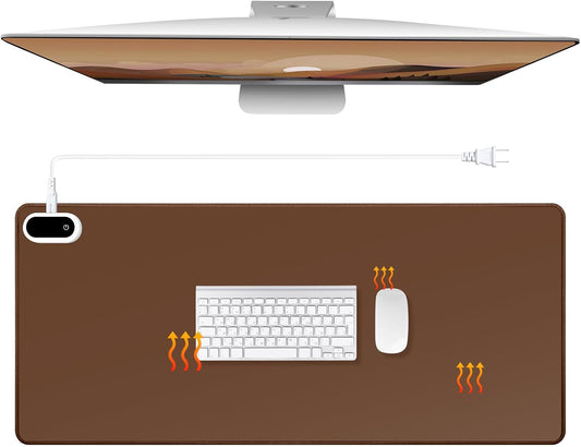 Konohan Heated Large Desk Mat PU Leather Warm Mouse Pad with 5 Heating Level & 4 Hour Auto Shut-Off Heating Keyboard Pad Warmer Gaming Mice Mat Only Supports 110v(Brown Color,31.5" X 13")