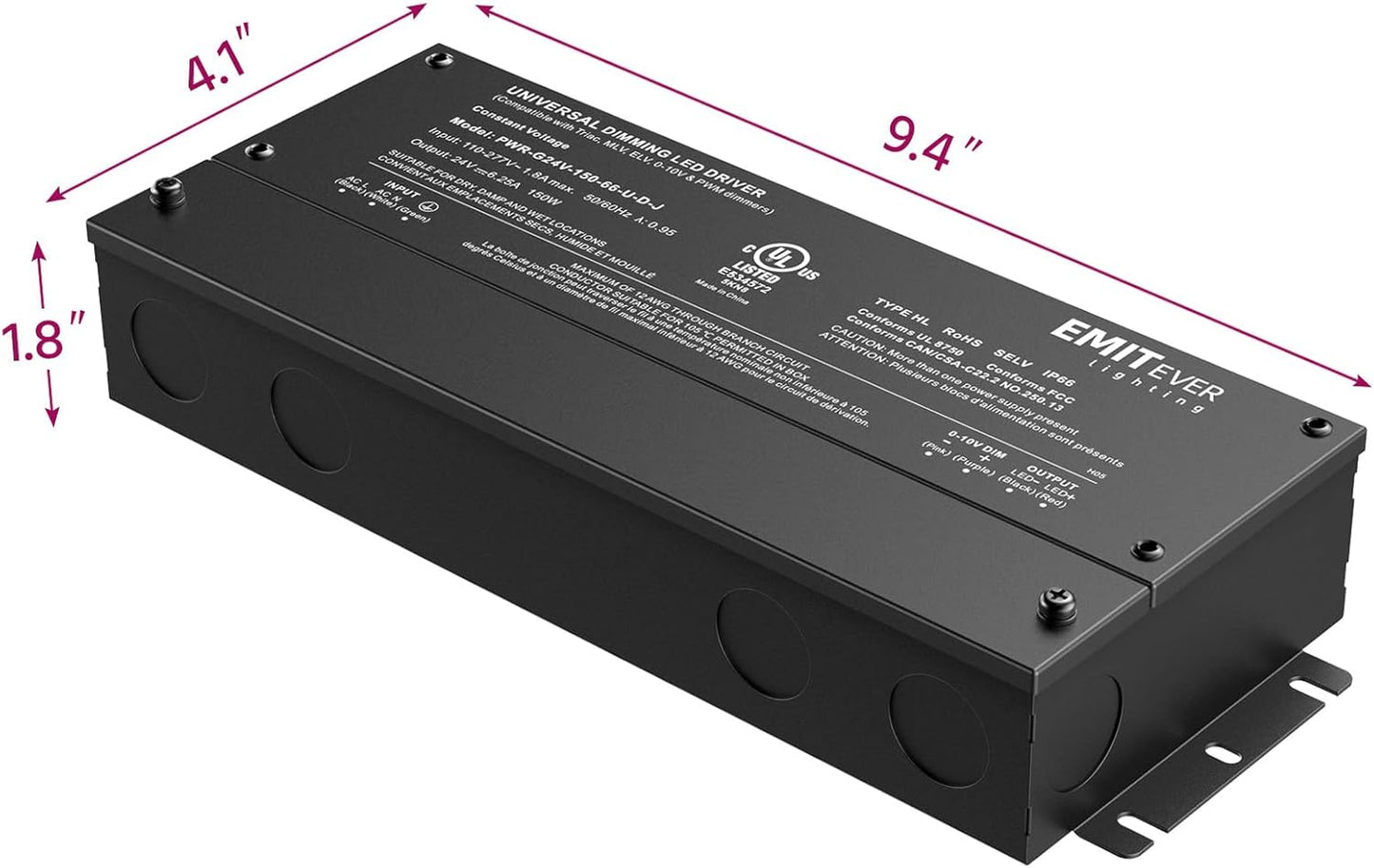 EMITEVER Dimmable Led Driver, 150W AC 110V-277V to DC 24V Transformer, 5-in-1 Dimming: ELV/MLV/TRIAC / 0-10V / 1-10V / 10V PWM/Potentiometer, Waterproof IP67 and UL Listed