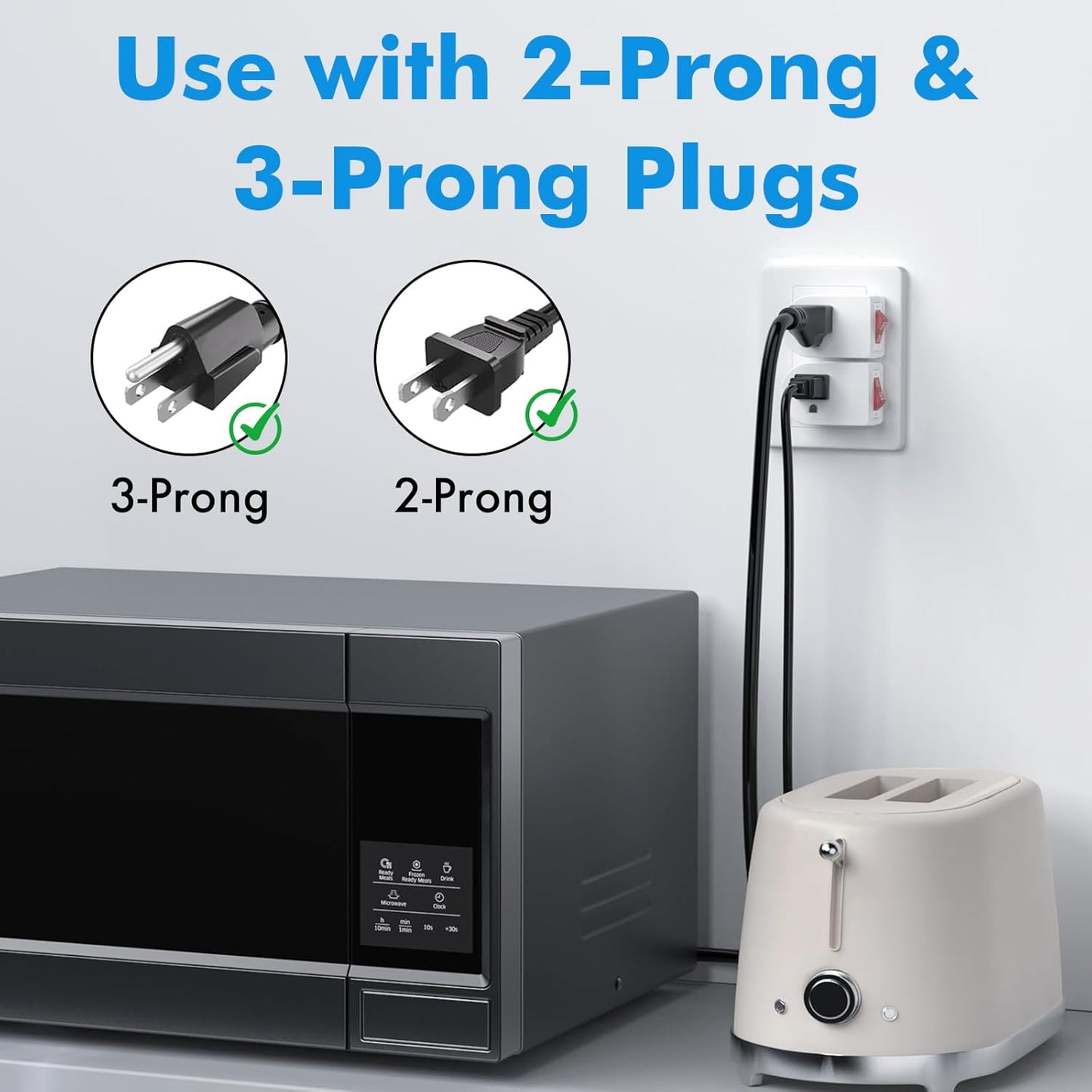 PowerCords [ETL Listed] 3Pack Grounded Outlet Switch w/ON/Off, Plug in Single Outlet Adapter Electrical Switches, Inline Power On Off Switch for Lamp/Devices – Cruise Safe, No Surge Protection, White