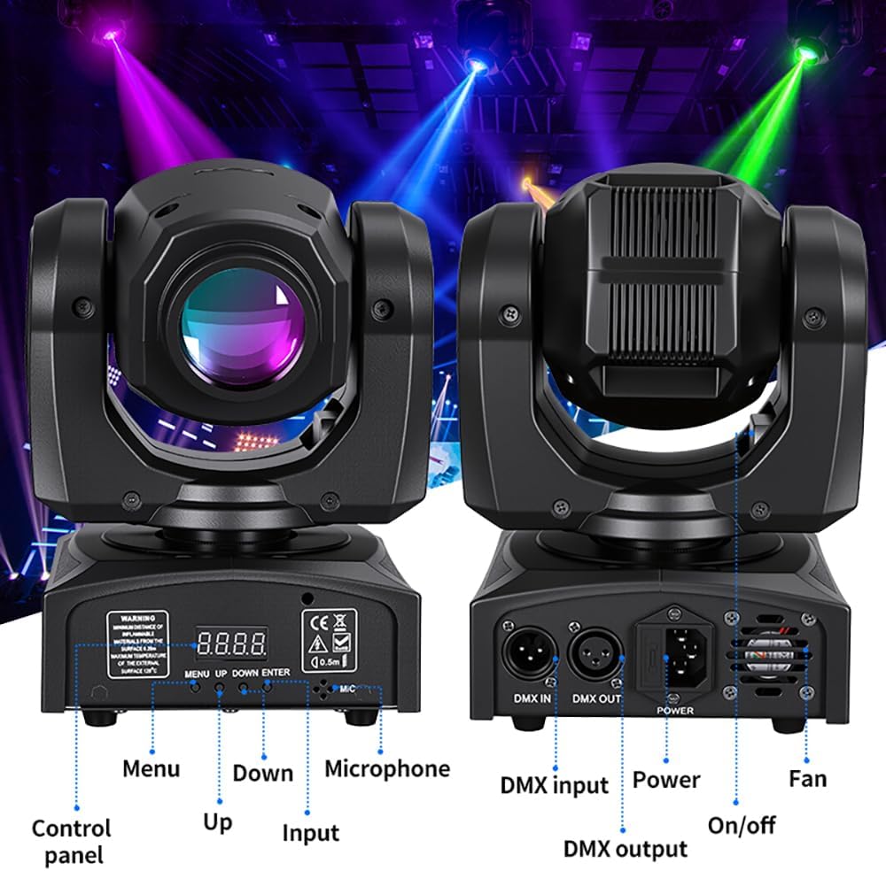MINGJIE 60W LED Moving Head Stage Lights with DMX512 Control - 8 Gobos & 8 Colors, Sound Activated, 540° Pan & 270° Tilt, Compact DJ Light for Wedding, Party Stage Lighting (1Pack =6PCS)