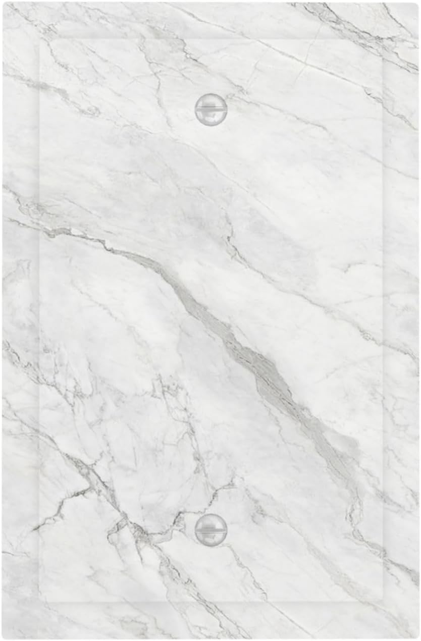 Light Switch Cover Plate Marble Granite White And Grey 1 Gang No Device Blank Electrical Wall Plates Faceplate Decorative Switch Plate for Home Bedroom Decor