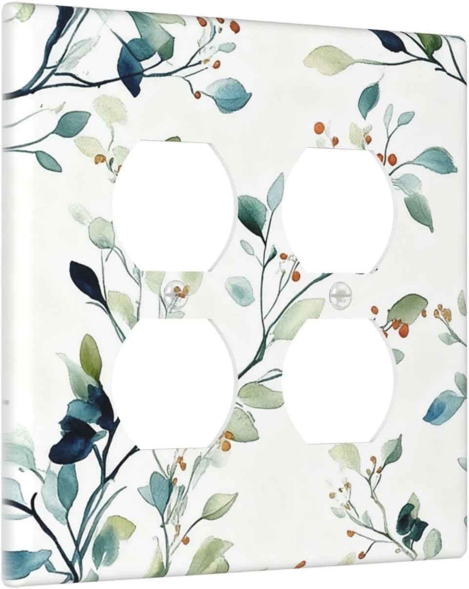 Decorative Outlet Covers Rustic Eucalyptus Leaf Geen Sage Leaves 2 Gang Light Switch Cover Plate Double Duplex Wall Plates for Electrical Outlets Switch Plate Covers for Bedroom Home Decor