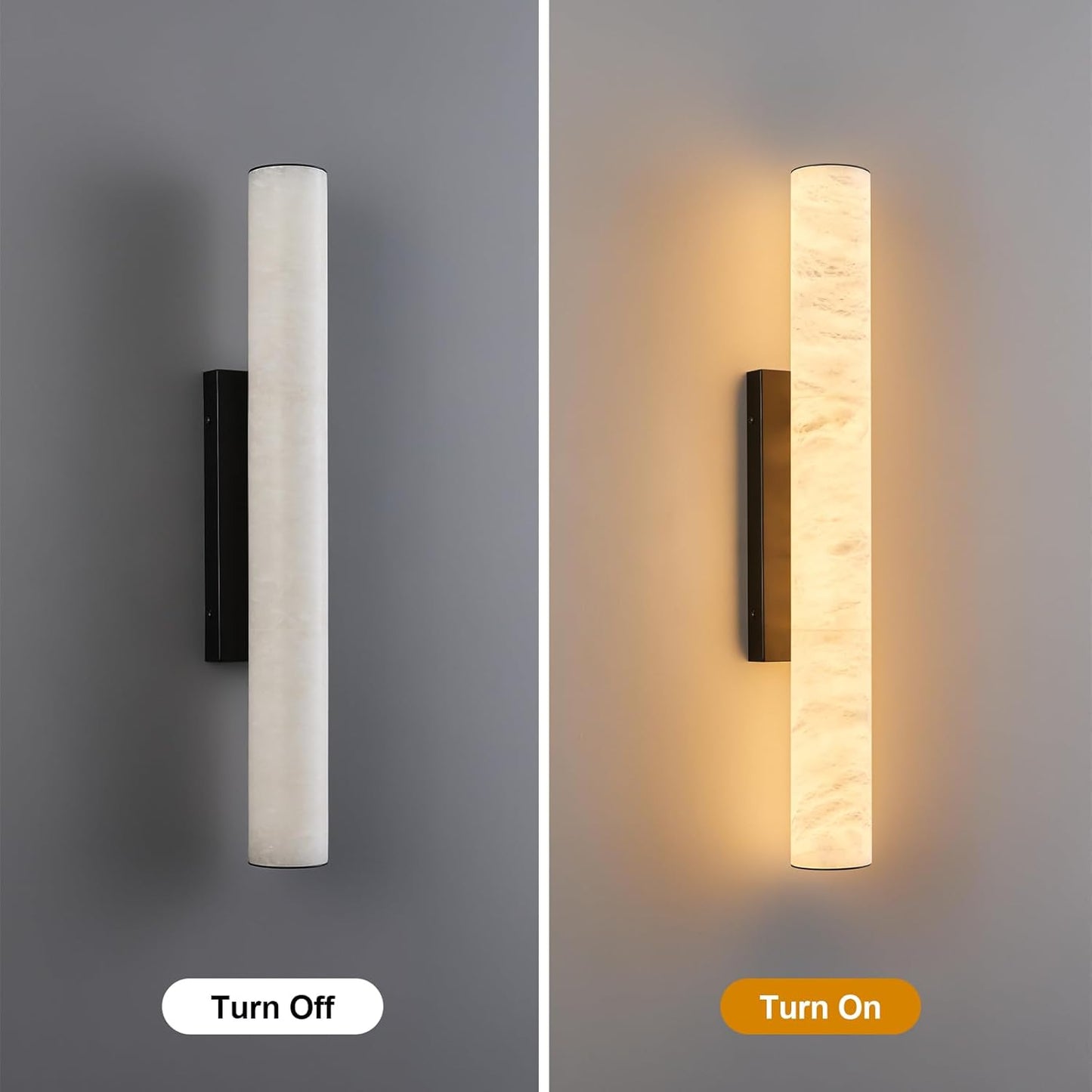 LMQNINE Natural Alabaster Wall Sconces Set of Two Spanish Marble Wall Light Cylinder Modern Black LED Sconce for Living Room Bedroom Bathroo Stairs（M-2Pack）