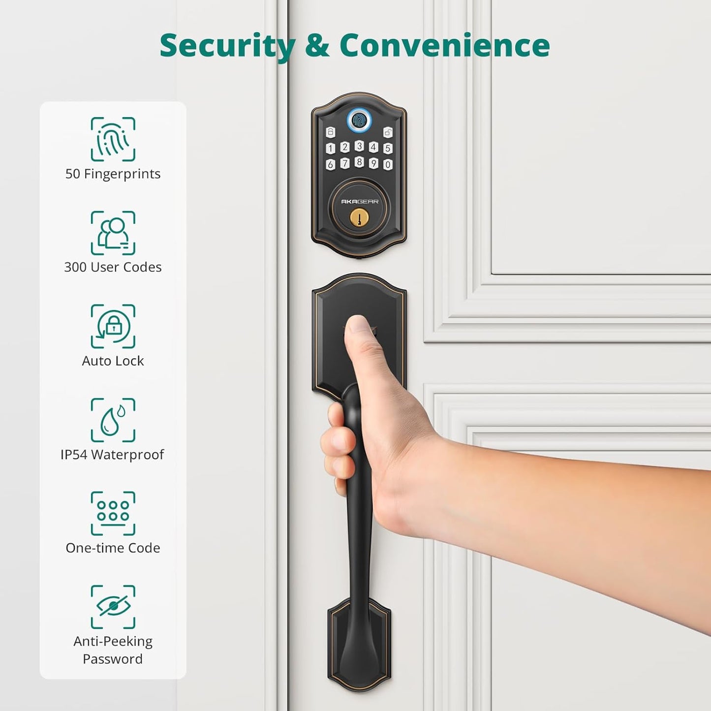 DS10 Keyless Entry Door Lock with Handle Set - Fingerprint Deadbolt, Electronic Keypad Deadbolt, Smart Locks for Front Door, Auto-Lock & One Touch Locking - Oil Rubbed Bronze