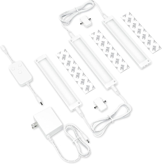 EShine 3 Pack 7 inch White Smart Dimmable LED Under Cabinet Lighting Kit Compatible with Alexa, Google - Warm White (3000K)