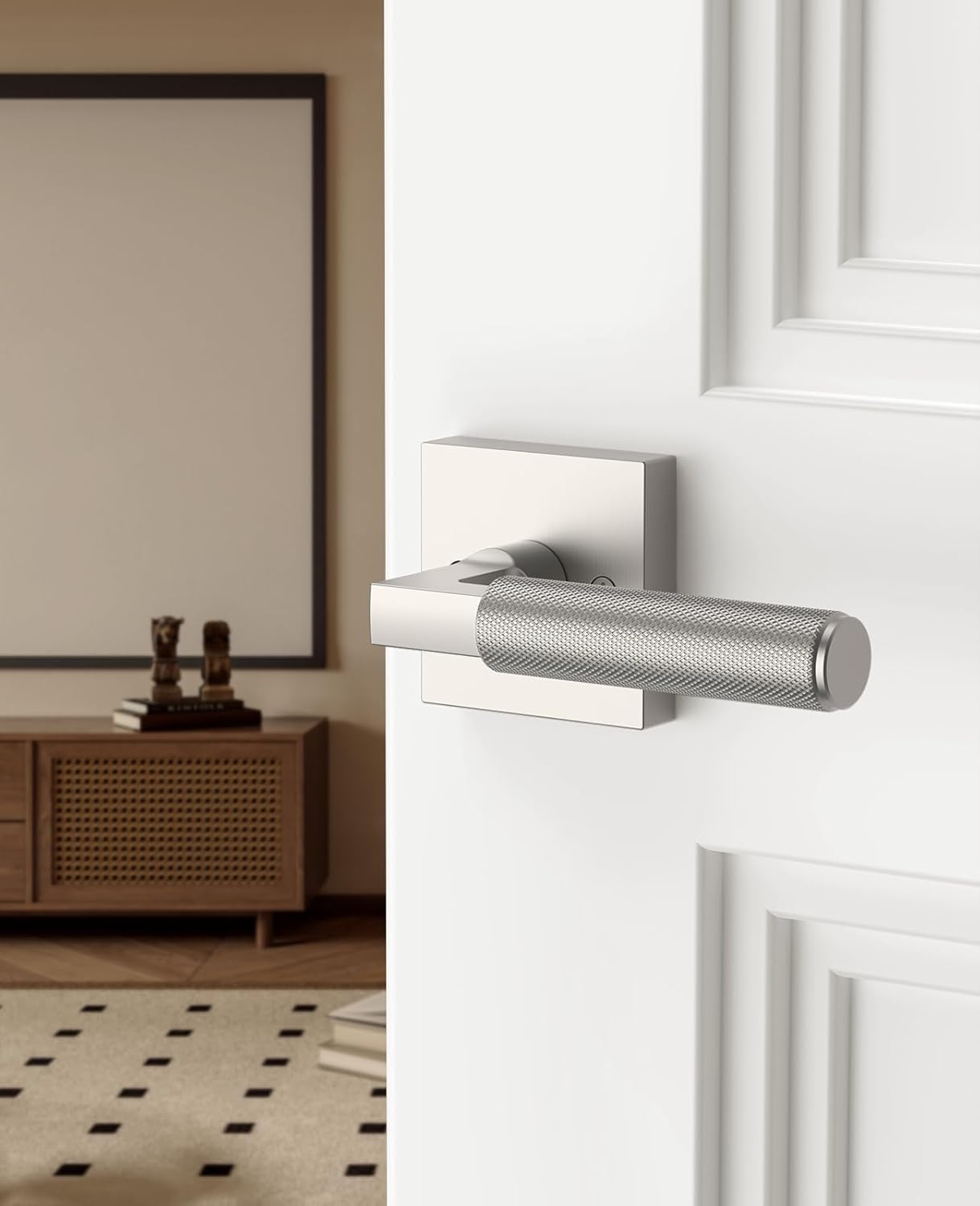 Asidrama 2 Pack Brushed Satin Nickel Dummy Door Handles, Non-Turning Decorative Door Lever with Door Knobs for Closet, French Double Doors, Pantry & Interior Push/Pull Use 09