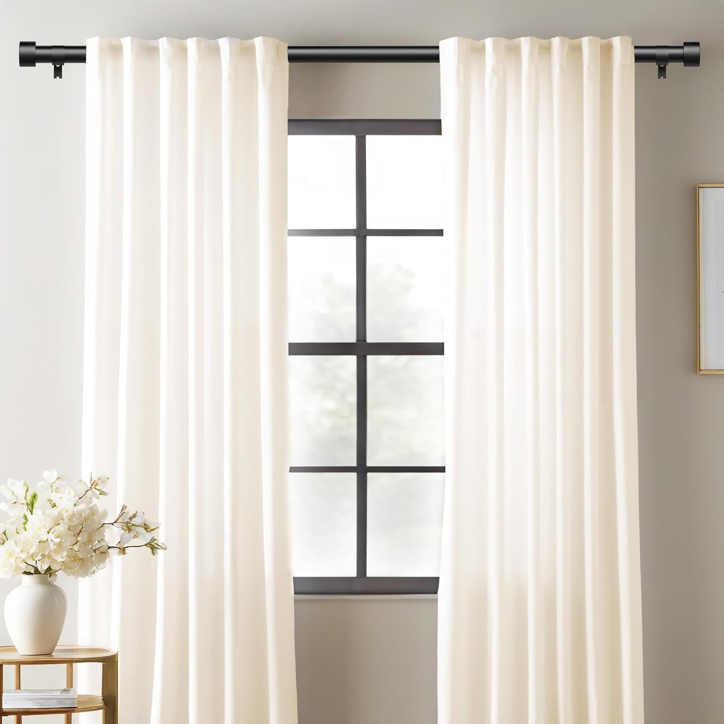2 Pack Curtain Rods for Windows 28 to 48 Inch(2.3-4ft), 1 Inch Black Adjustable Heavy Duty Curtain Rod Set, Modern Outdoor Drapery Rods for Patio Bedroom, Size 32"- 60"