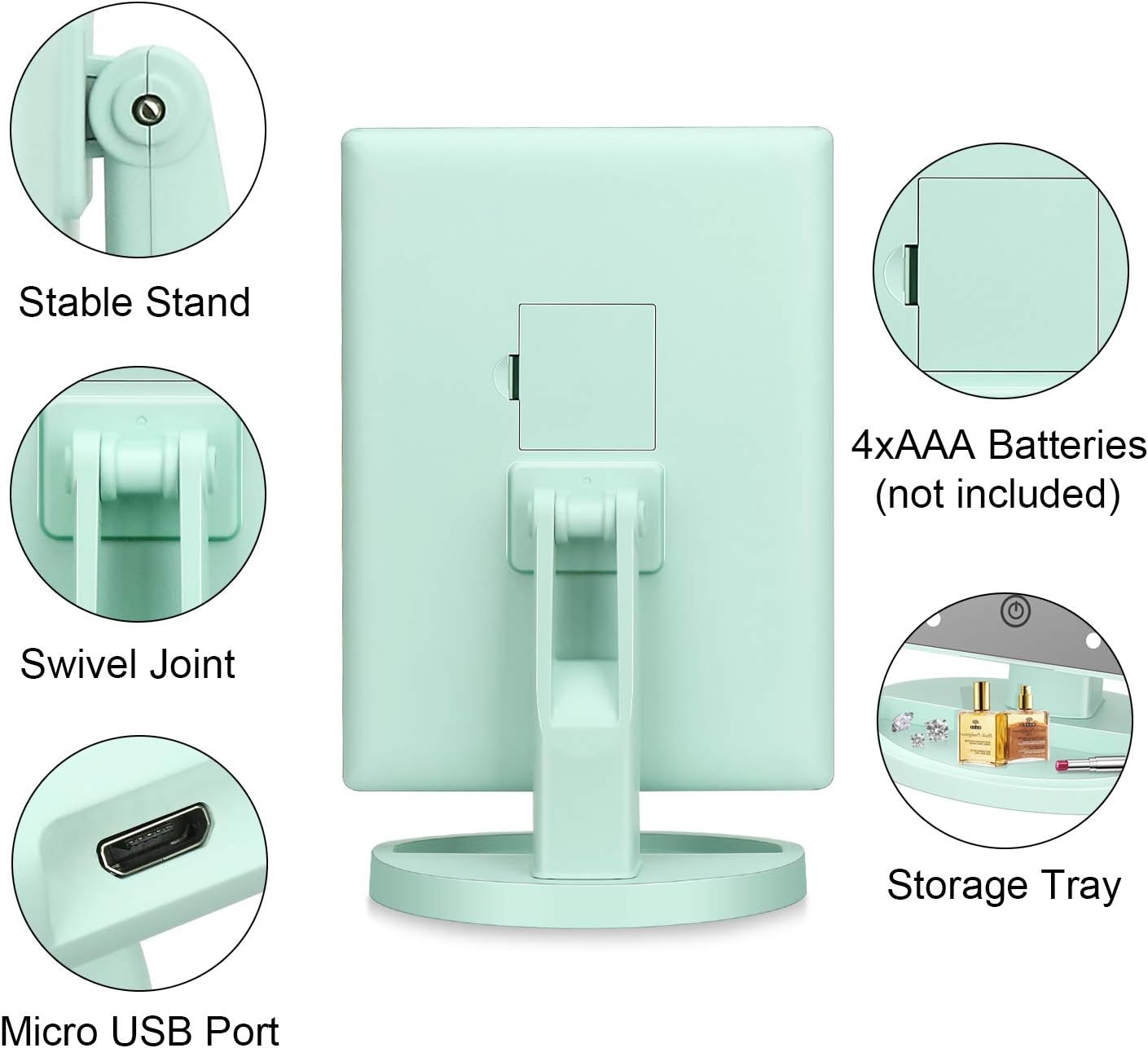 deweisn Tri-Fold Lighted Vanity Tabletop Mount Mirror with 21 LED Lights, Touch Screen and 3X/2X/1X Magnification, Two Power Supply Mode Make up Mirror,Travel Mirror