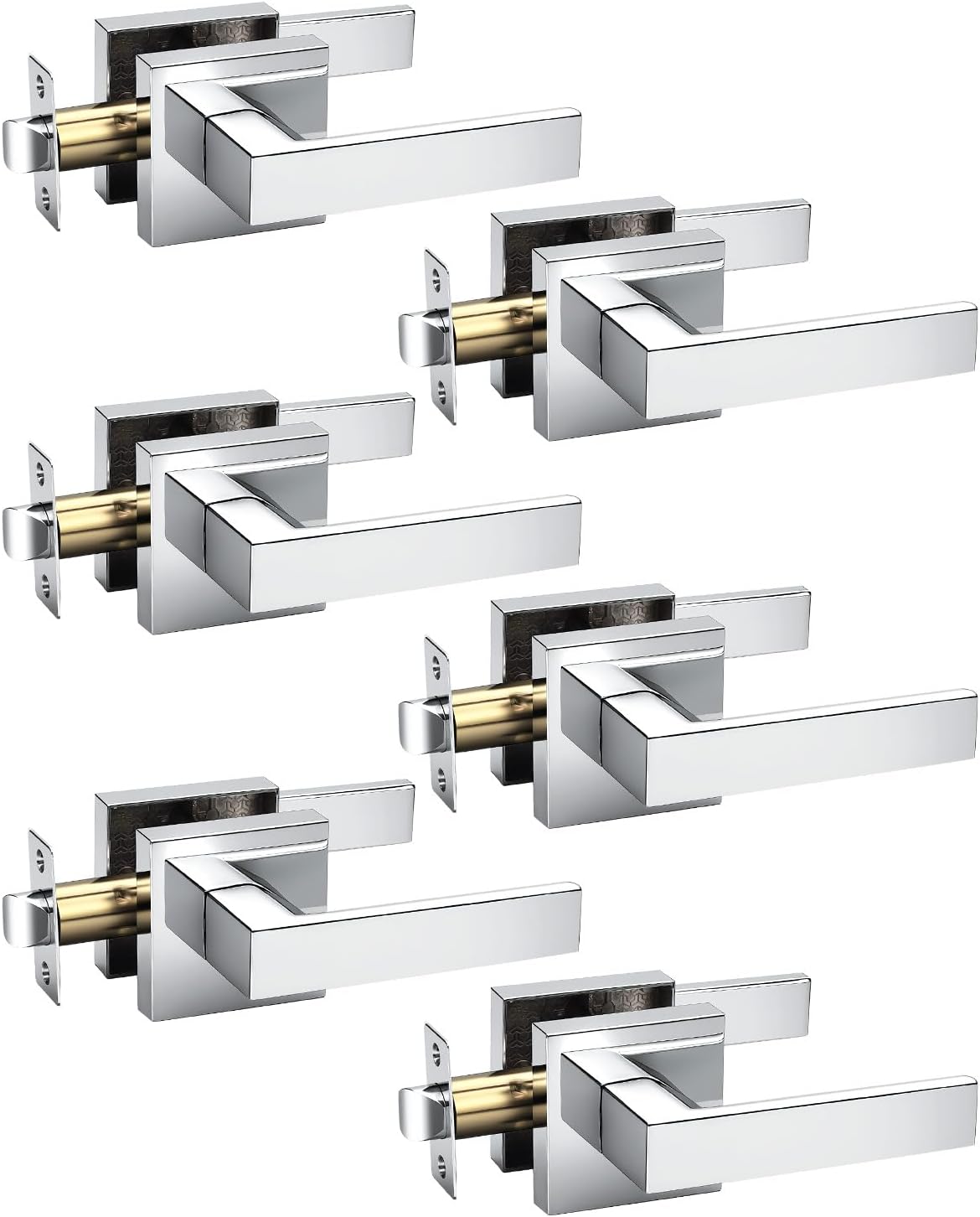 KNOBWELL 6 Pack Door Handles Interior Passage Door Knob for Closet Hallway Polished Chrome Door Leverset Modern Doorknob