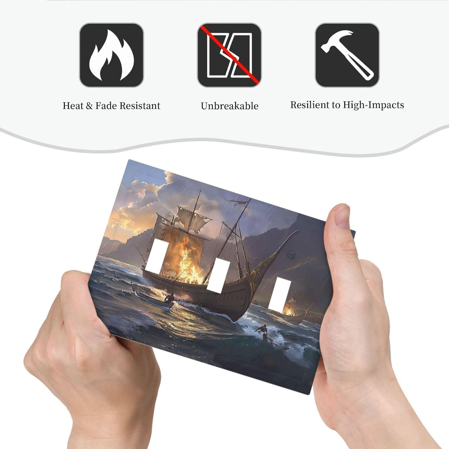 Decorative Light Switch Cover Plate Medieval Vintage Sailing Adventure Sailings Ocean Waves 3 Gang Wall Plate Triple Toggle Switch Plate Covers Electrical Outlet Cover for Bedroom Cabin