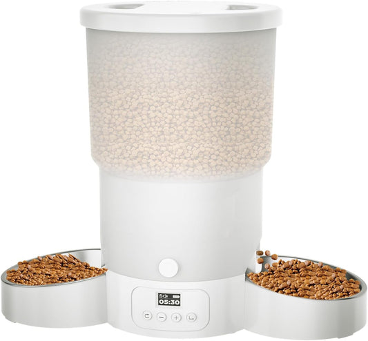 Gimars 5L Automatic Cat Feeder for 2 Cats, Programmable 1-6 Meals Cat Food Dispenser with Stainless Steel Bowl, Easy Setup, Dual Power Supply,10s Meal Call Timed Pet Feeder for Cats and Small Dogs