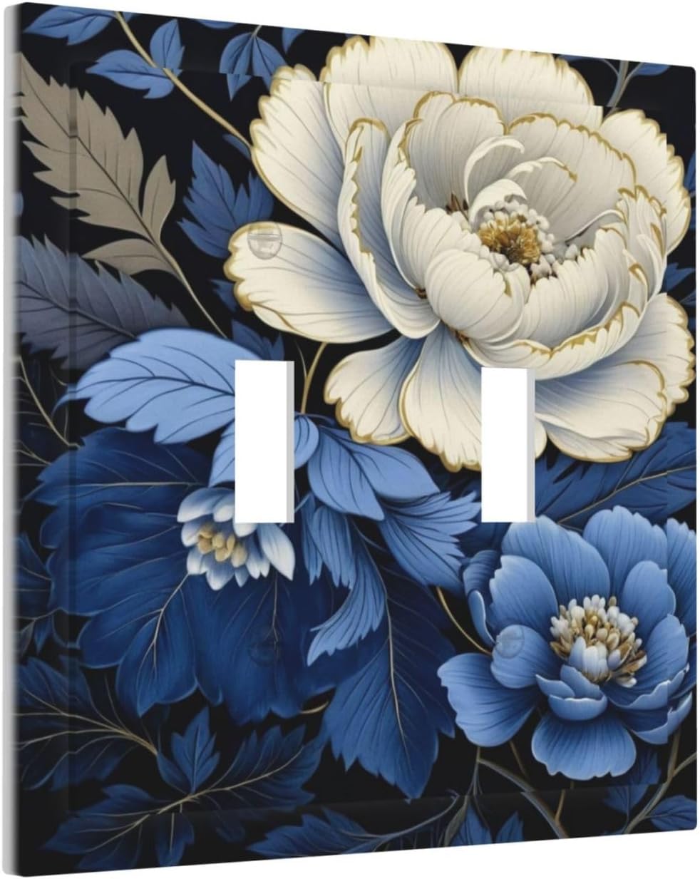Blue White Flowers Light Switch Covers Double Toggle 2 Gang Wall Plate Dual Decorative Switchplate Electrical Faceplate for Farmhouse Decor