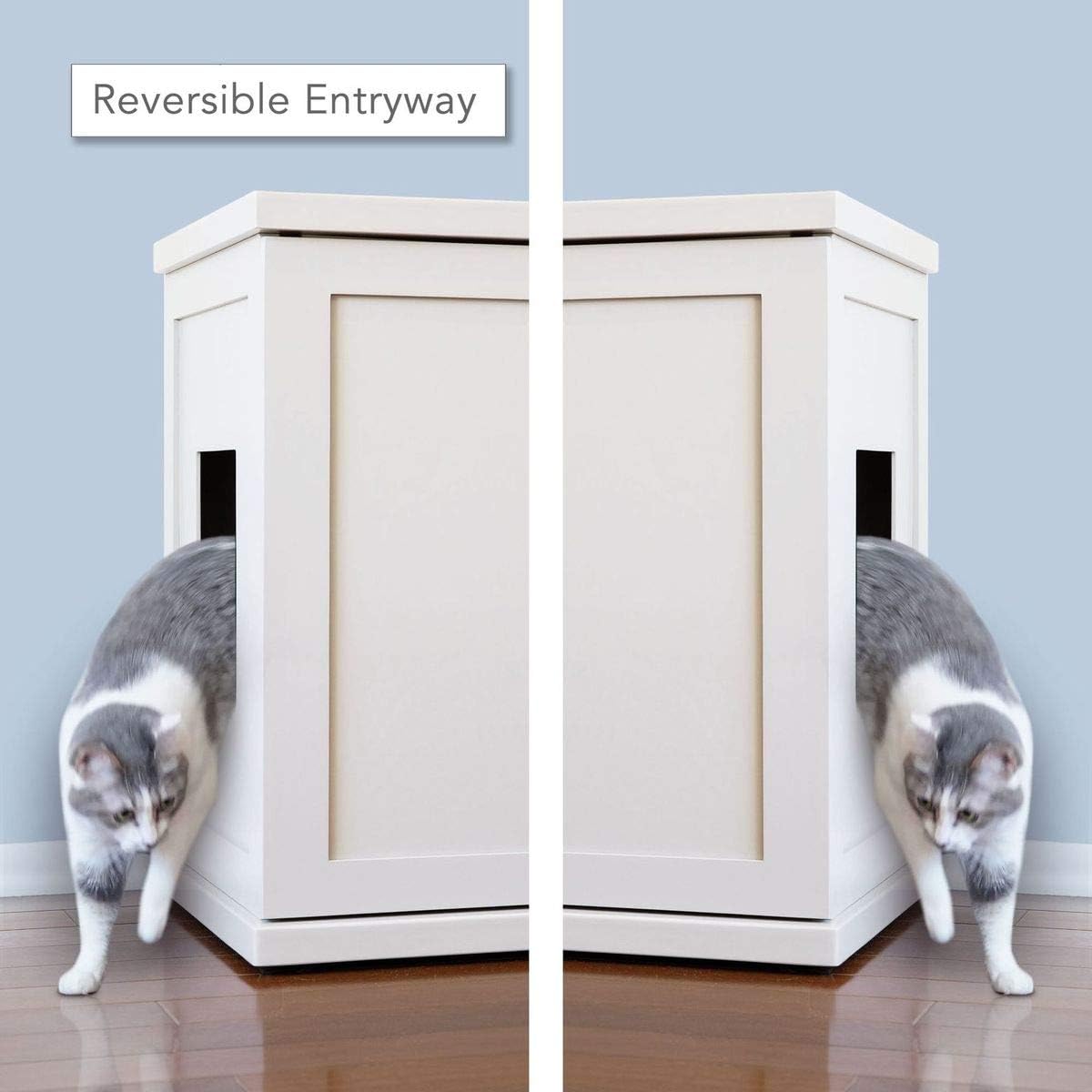 THE REFINED FELINE Cat Litter Box Enclosure Cabinet, Cottage, White, Square Feet, Large, Hidden Litter Cat Furniture with Drawer