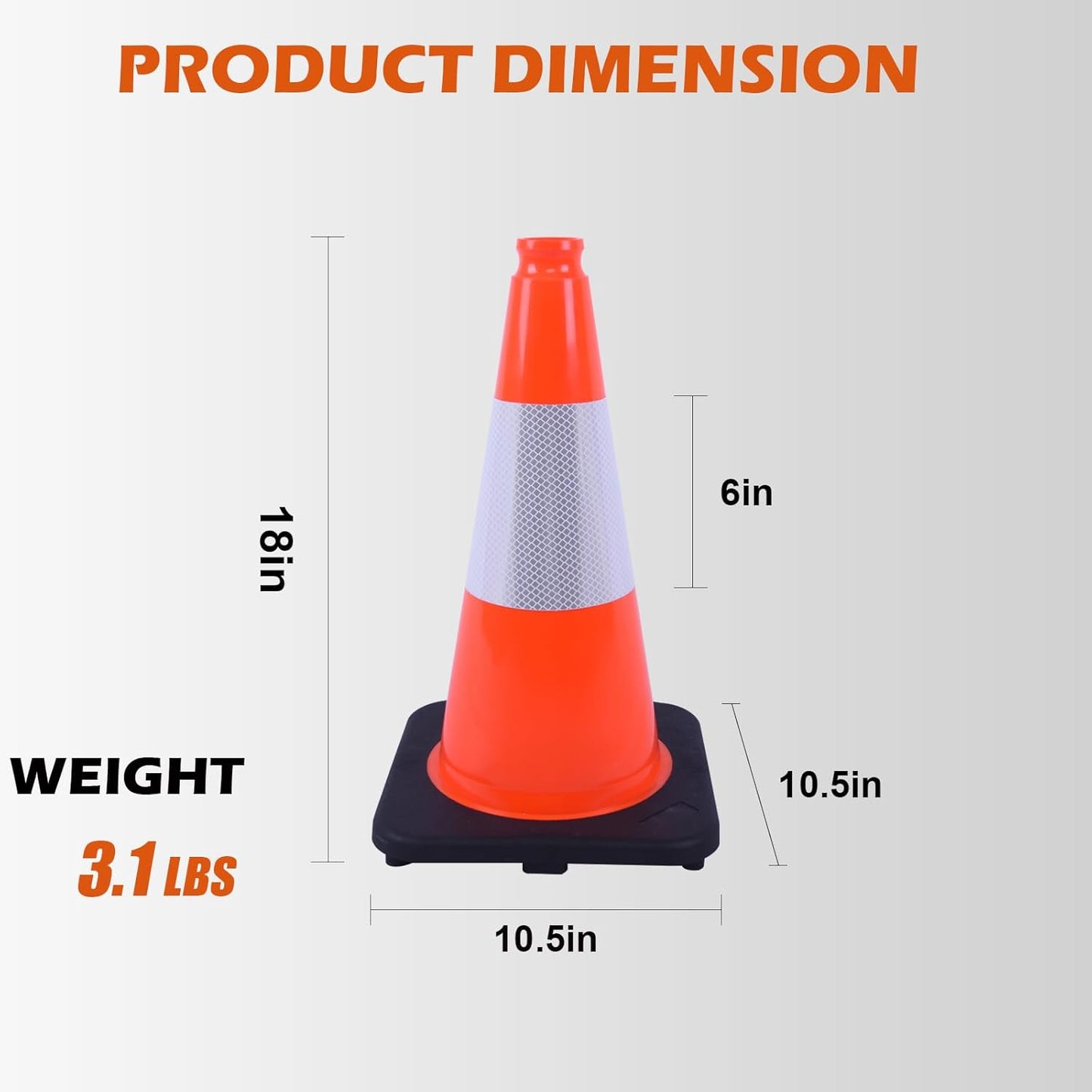 8 Pack 18 Inch Orange PVC Traffic Cones Black Base Stable Durable, Parking Lot Driveway School Training Safety Cones Multi-Purpose (8, Orange, 18 Inch)